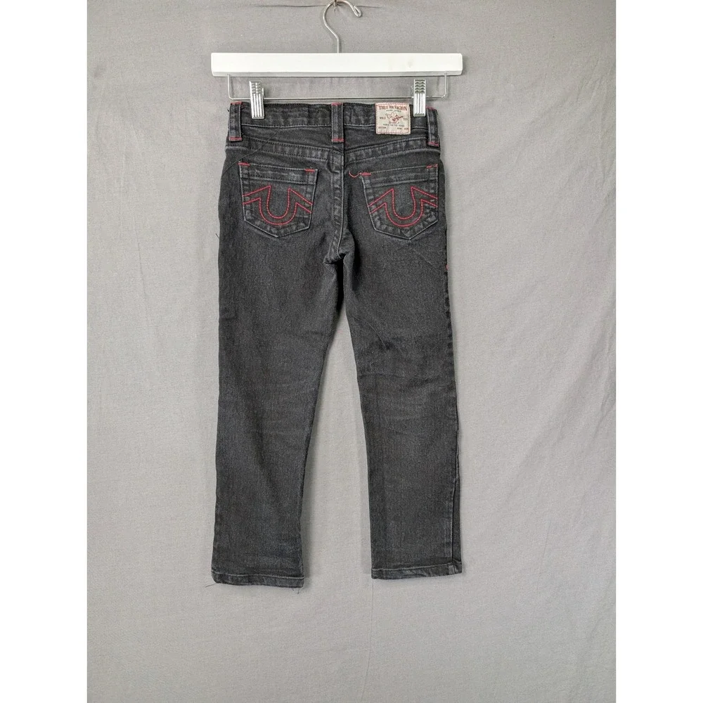 True Religion Boys Geno Relaxed Slim‎ Black Jeans Size 6 Red Stitching 40689